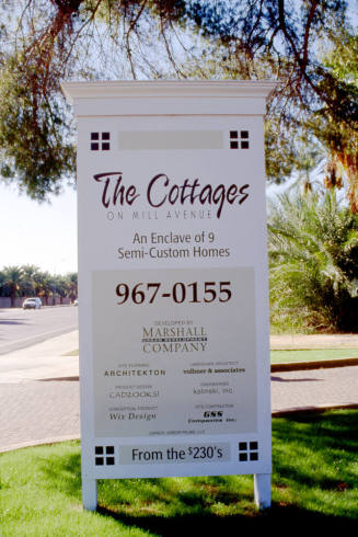 Sales sign for The Cottages on Mill Avenue