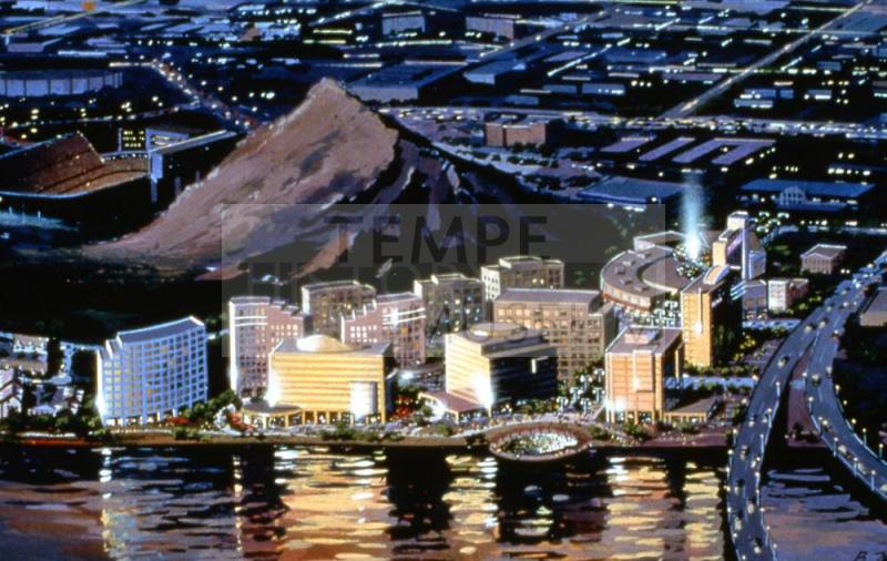 Watercolor Rendition of Future Development of Tempe Town Lake
