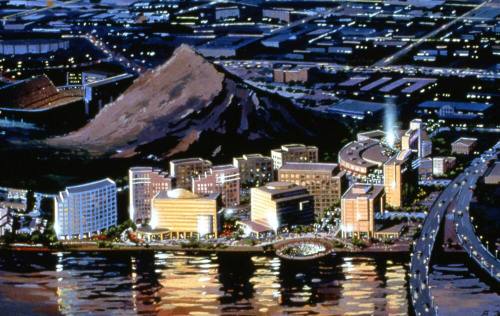 Watercolor Rendition of Future Development of Tempe Town Lake