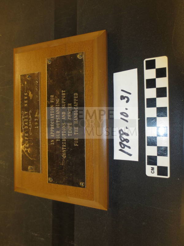 Trophy Plaque - Support to Tempe Center for the Handicapped