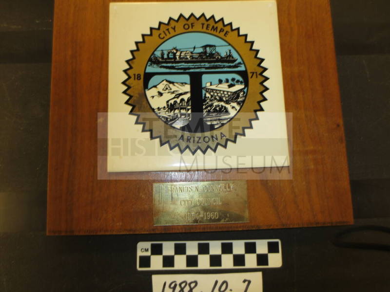 Plaque - City of Tempe, Francis N. Connoly, City Council 1954-1960