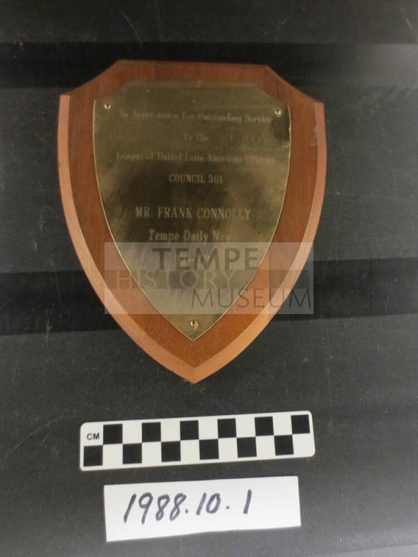 Plaque- Awarded by League of United Latin American Citizens to Tempe Daily News
