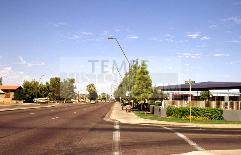 Apache Blvd. looking west at Dorsey Ln.