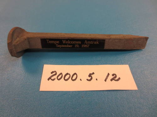 Spike - Railroad, Engraved Plate "Tempe Welcomes Amtrak Sept. 19, 1987"