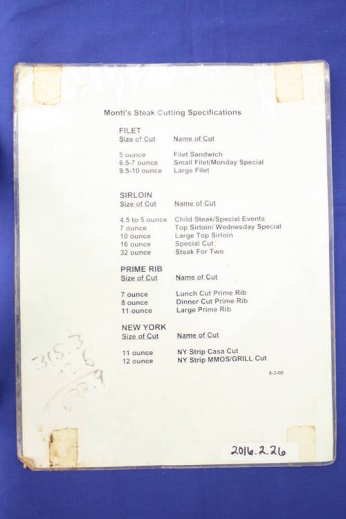 Monti's La Casa Vieja Steak Cut Descriptions
