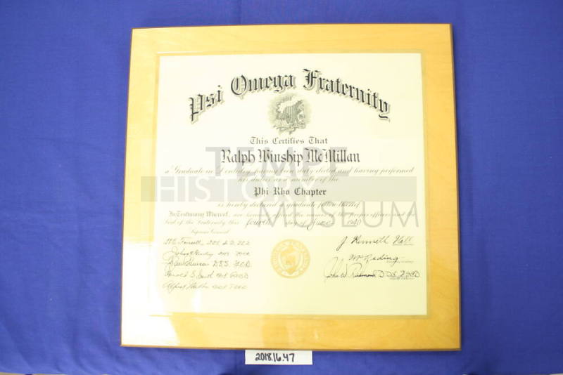 Ralph McMillan declared graduate fellow of Psi Omega Fraternity