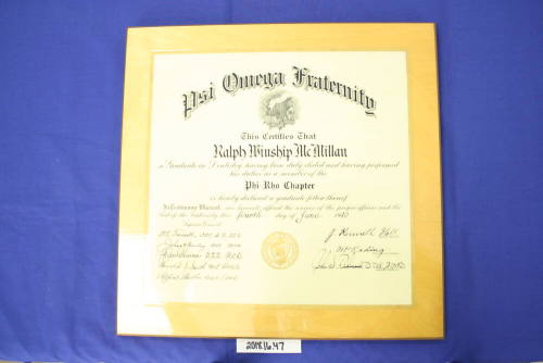 Ralph McMillan declared graduate fellow of Psi Omega Fraternity