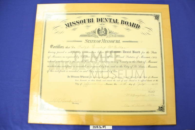 Certificate of Missouri Dental Board