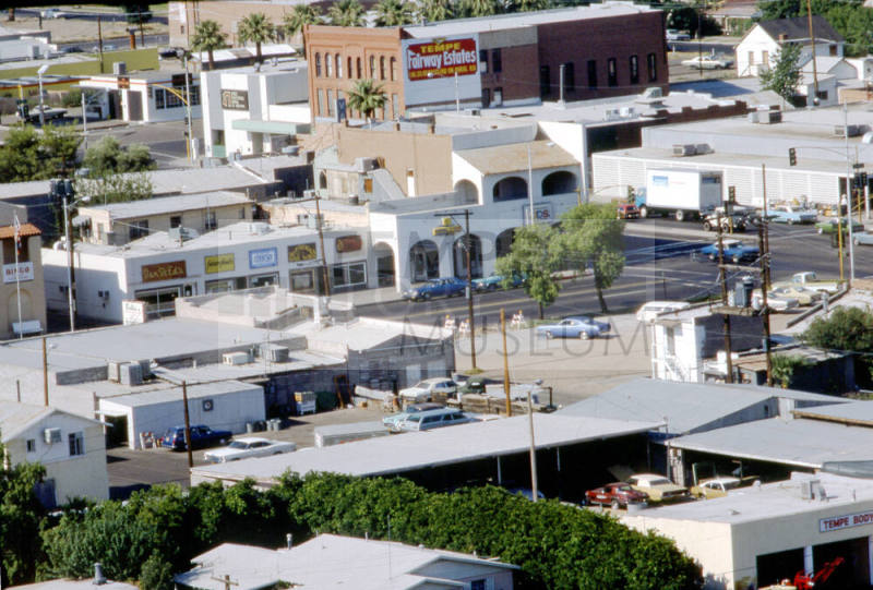 View from Hayden Butte of Businesses in Downtown Tempe