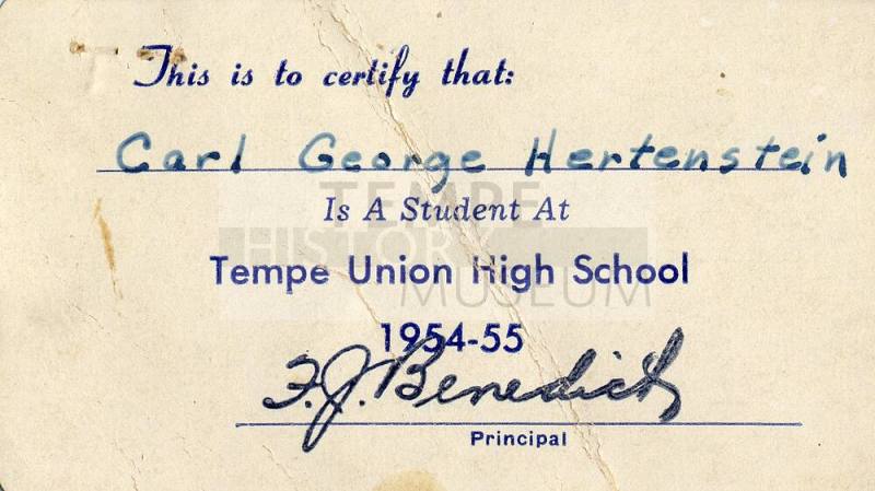 Carl Hertenstein's Tempe Union High School ID Card