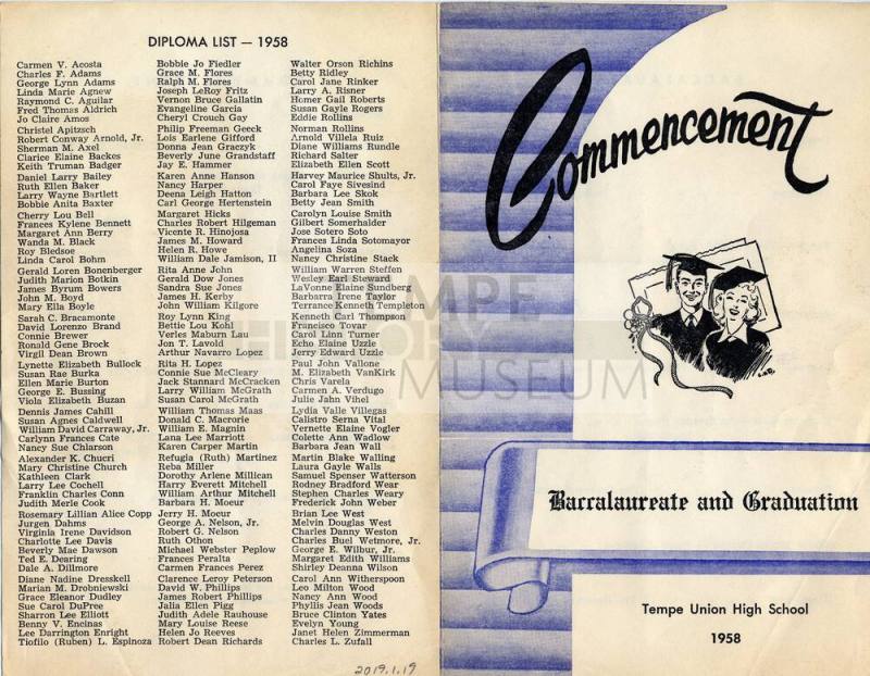 Tempe Union High School Baccalaureate and Graduation of 1958 Program