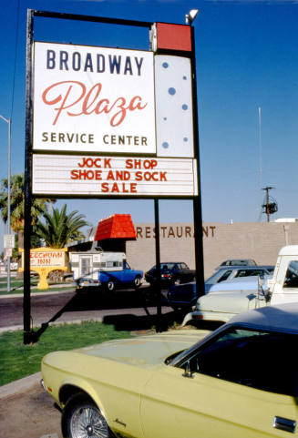 Broadway Plaza sign, Mill and Broadway