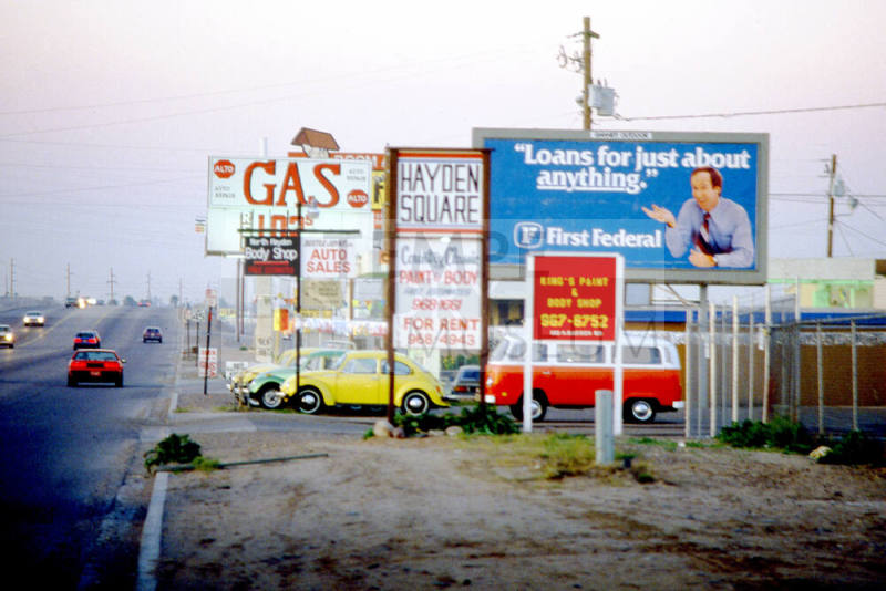 Signs along Hayden Road at First Street