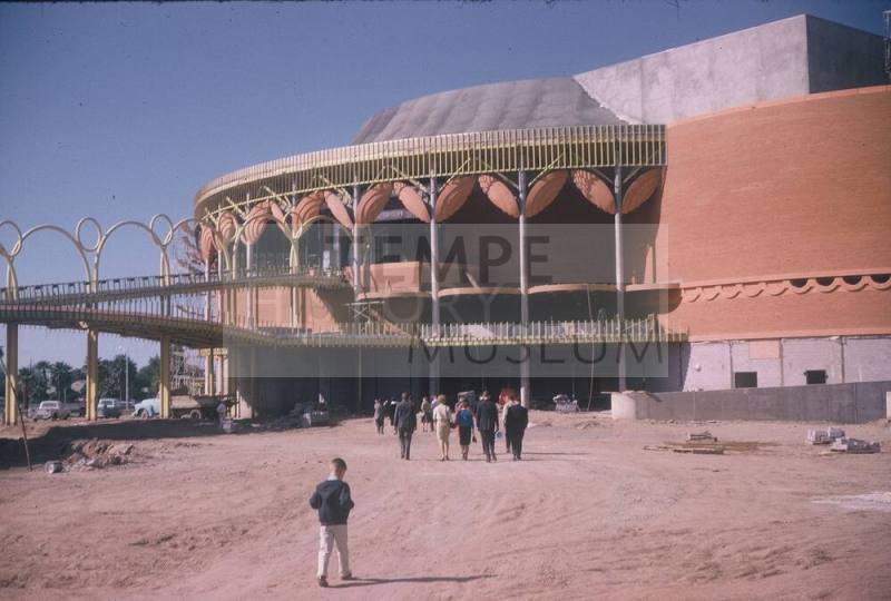 Gammage Auditorium Construction Photos; Side with walkway ramps