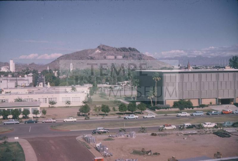 Gammage Auditorium Construction Photos: View from roof facing Hayden Butte