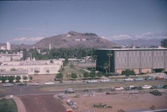 Gammage Auditorium Construction Photos: View from roof facing Hayden Butte