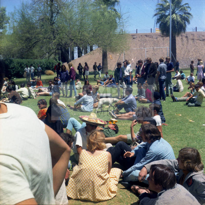 Love-in at Tempe Beach Park --People seated on grass