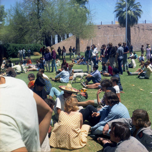 Love-in at Tempe Beach Park --People seated on grass
