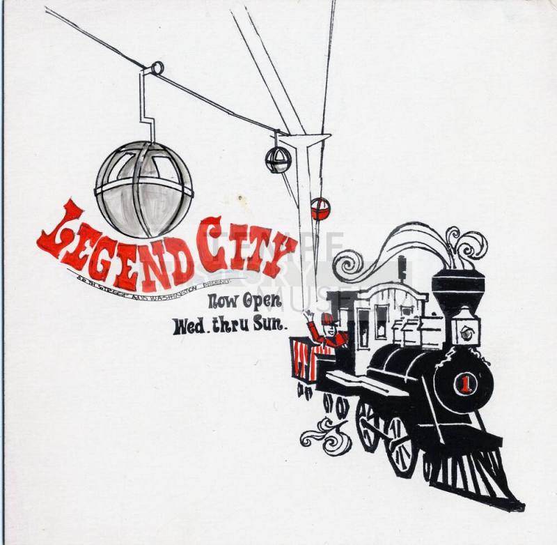 Train billboard design for Legend City