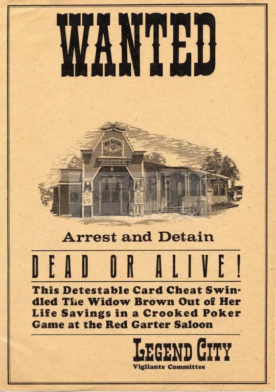Wanted poster for Legend City