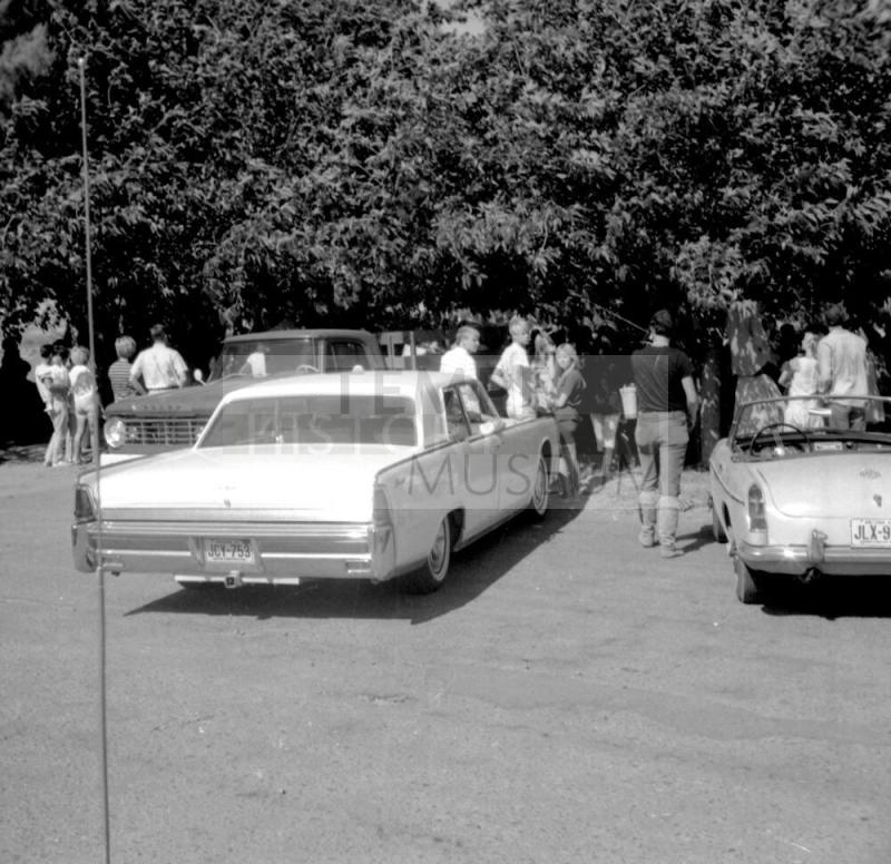 3 photographs, Love-In at Tempe Beach Park--2 standing crowd scenes; Lincoln, truck & MG cars