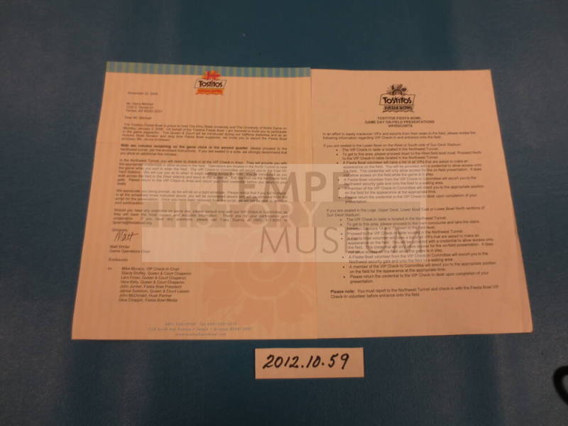 Letter from Fiesta Bowl to Harry Mitchell 12-22-2005