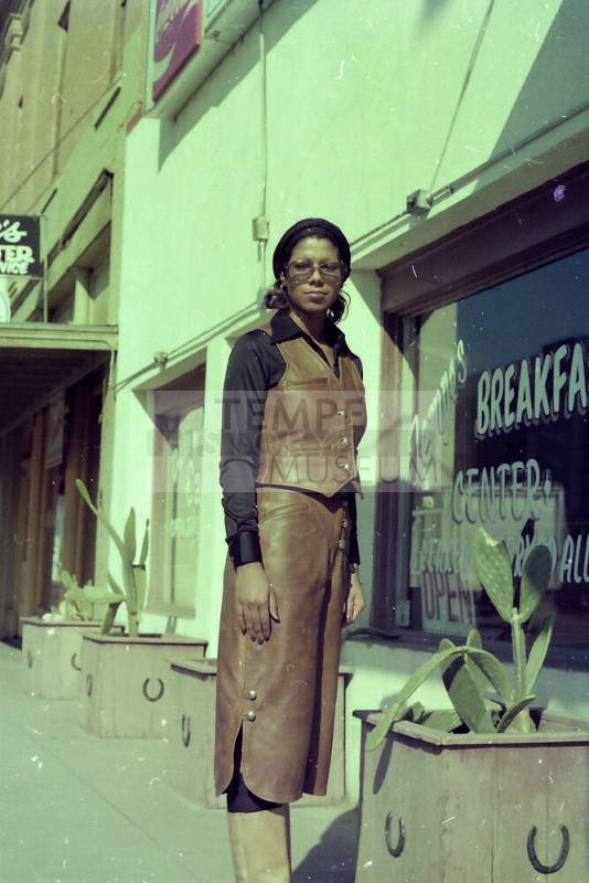 Woman in Euphoria Leather Outfit at Tempe's Breakfast Center