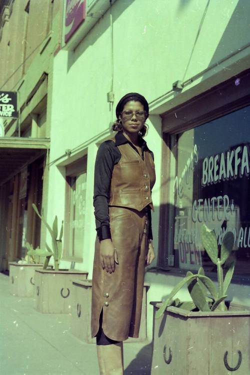 Woman in Euphoria Leather Outfit at Tempe's Breakfast Center
