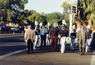 Tempe High School - Group of Band members and Adults Crossing Mill Avenue