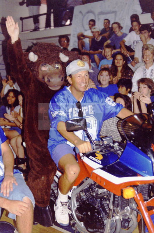 Tempe High School - Pep Rally with Man on Motorcycle and Buffalo