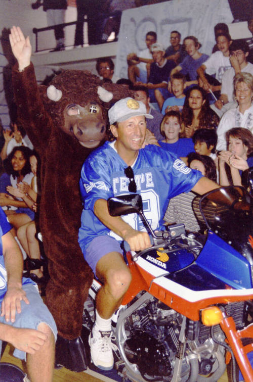 Tempe High School - Pep Rally with Man on Motorcycle and Buffalo