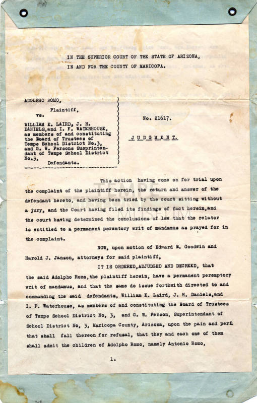 Superior Court of Arizona Judgment Document - Romo v. Laird - School Desegregation