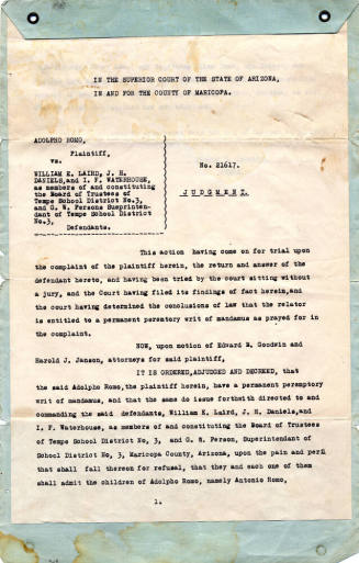 Superior Court of Arizona Judgment Document - Romo v. Laird - School Desegregation