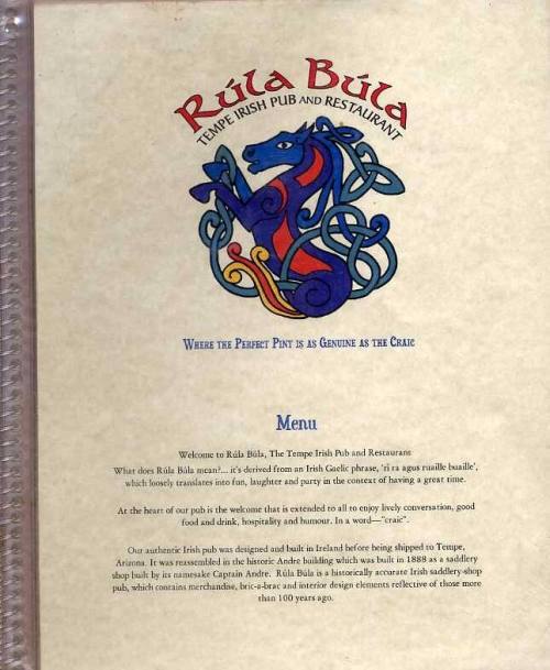 Rula Bula Menu