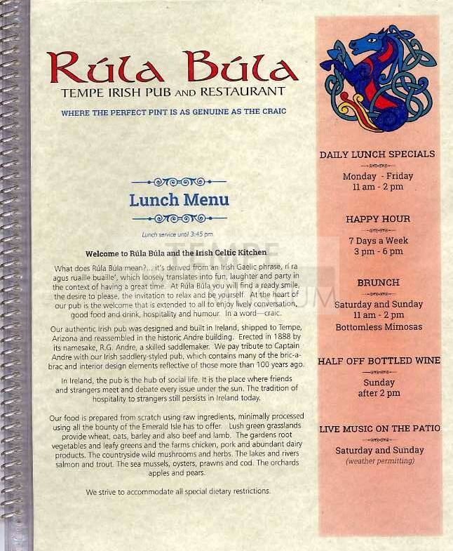 Rula Bula Lunch Menu