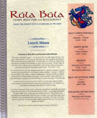 Rula Bula Lunch Menu