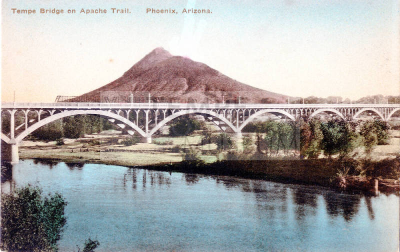 Postcard of Tempe Bridge, Apache Trail, Tempe, Arizona.