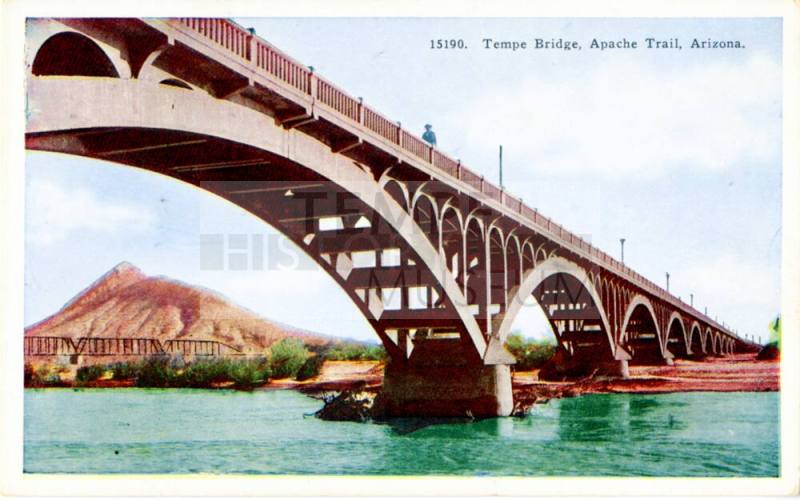 Postcard of Tempe Bridge, Apache Trail, Tempe, Arizona.