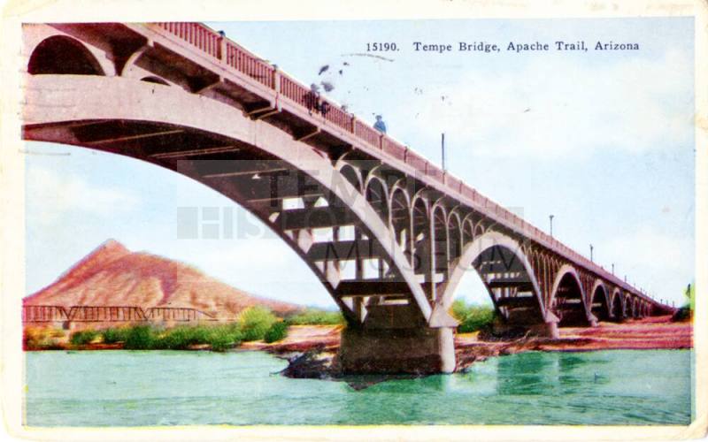 Postcard of Tempe Bridge, Apache Trail, Tempe, Arizona.