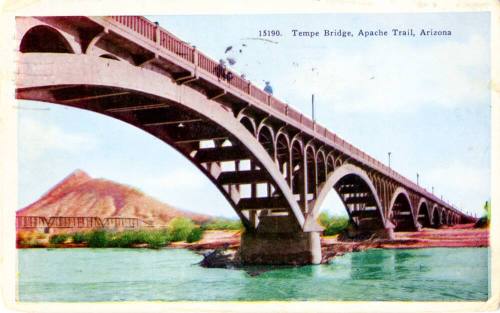 Postcard of Tempe Bridge, Apache Trail, Tempe, Arizona.