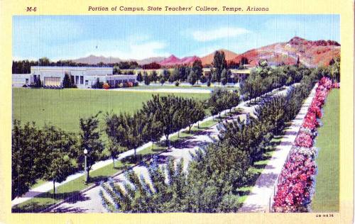 Postcard of portion of campus, State Teachers' College, Tempe, Arizona.