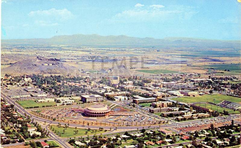 Postcard of aerial view of Arizona State University, Tempe, Arizona.
