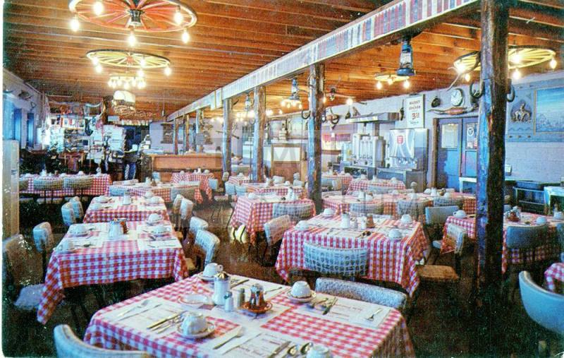 Postcard of dining room at Harman's Ranch Restaurant, Tempe, Arizona.