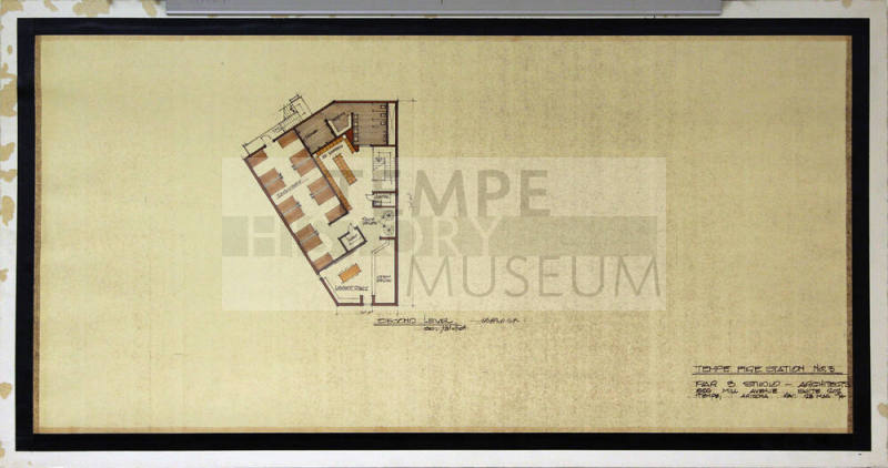 Architectural floor plan drawing of second level of Tempe Fire Station Number 3