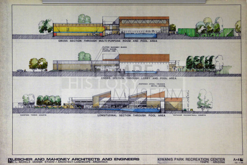 Three cross sections of Kiwanis Park Recreation Center