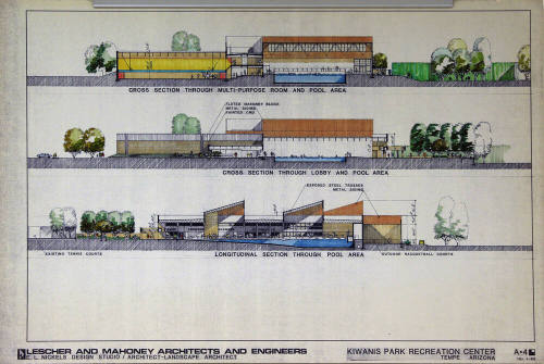 Three cross sections of Kiwanis Park Recreation Center