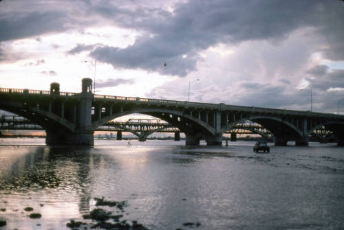 Car in Flooding Salt River under Mill Avenue Bridge