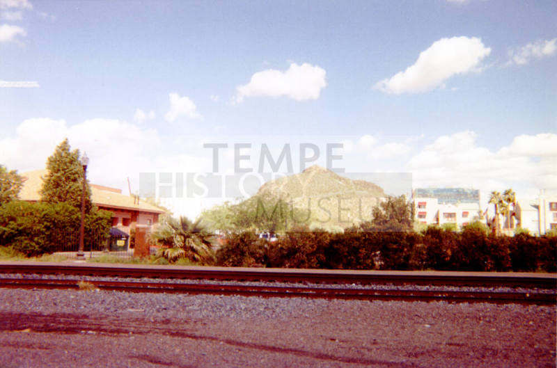 Hayden Butte and railroad tracks