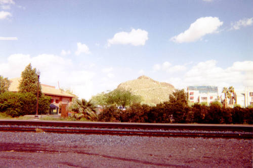 Hayden Butte and railroad tracks