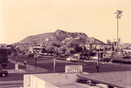 Downtown Tempe and Tempe Butte from Mill Avenue and 9th Street